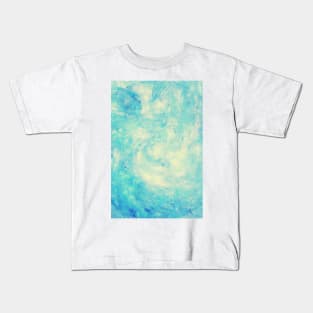 Turquoise and Cream Powder Splash Liquid Swirl Abstract Artwork Kids T-Shirt